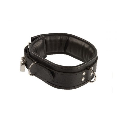 Leder Halsband abschließbar und gepolstert L/XL (Breit: 6,5cm, Lang: Kissen 44cm Riemen ca. 59cm) schwarz