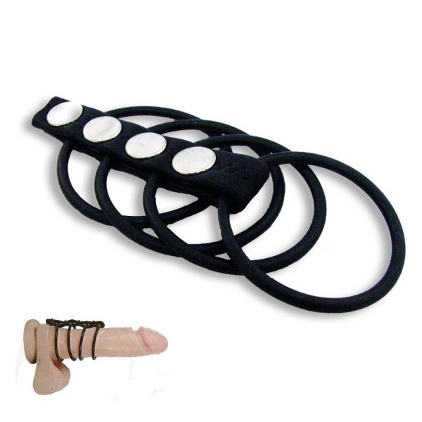X-Man Penisring Schiene (Leder + PVC) mit 4 Ringen