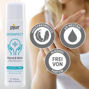pjur DESINFECT - Desinfektionsmittel für Hände & Haut zur hygienischen Reinigung - Frei von Alkohol & Parfüm 100ml