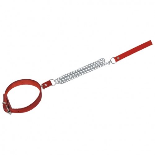 Leder Halsband "Passion" mit Ring der O. S/M (Breit: 3,5cm, Lang: 43cm) mit fester Führungskette (60cm) rot